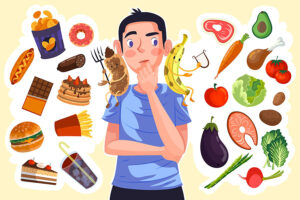 выбор между вредным и здоровым питанием